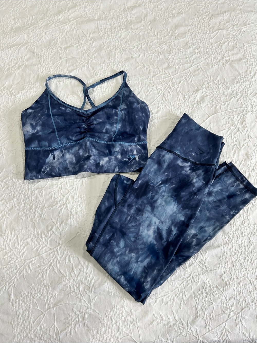 Gymshark Navy Tie-Dye Sports Bra and Leggings Set